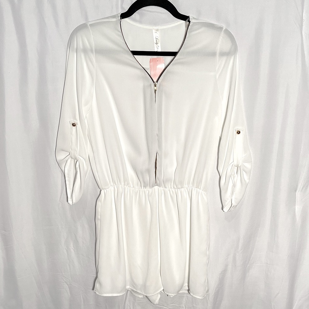 Love Culture White 3/4 Sleeve Zip Romper